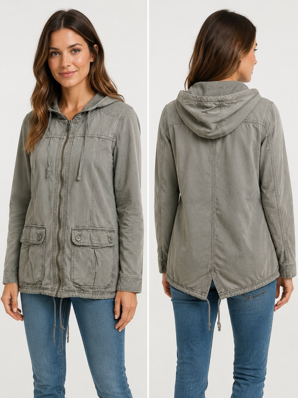 American Eagle Outfitters Hooded Zip-Front Utility Jacket - Olive